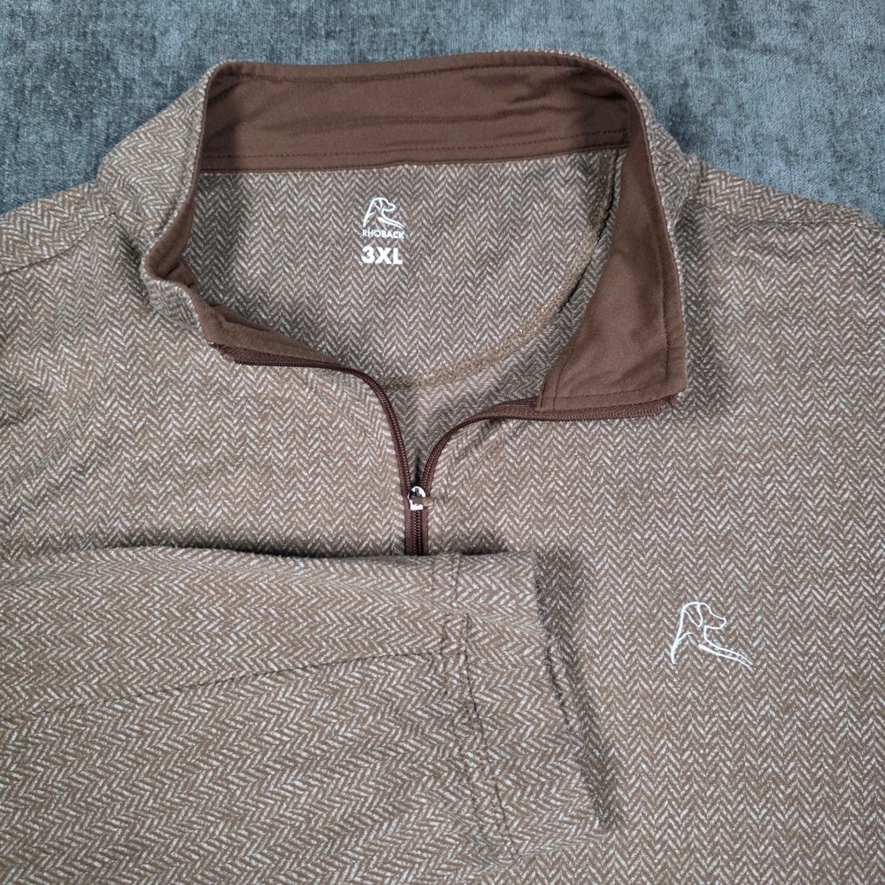 Rhoback Quarter Zip Pullover Mens 3XL Brown Herringbone Performance Long Sleeve